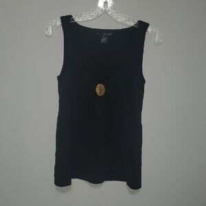 WIlli Smith Top Womens Size Small S Black Sleeveless Top with Gold Chest Accent